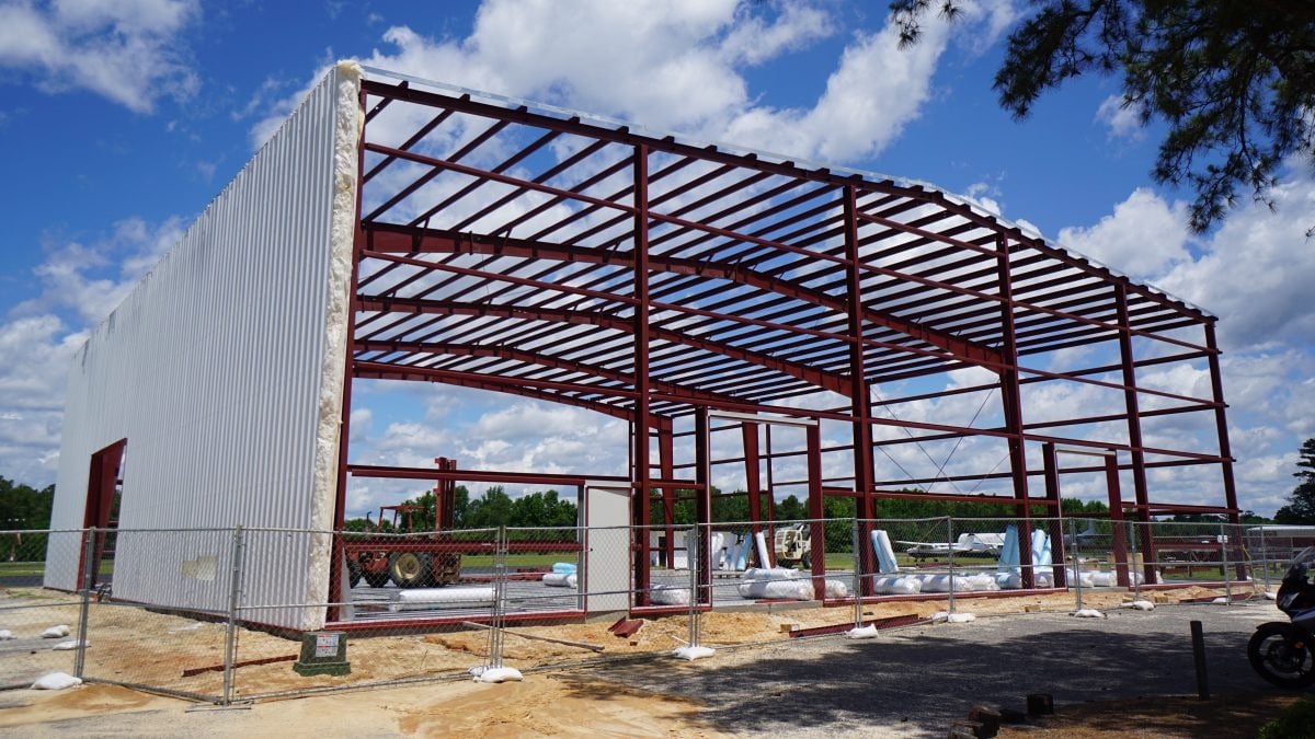 a metal frame of a building
