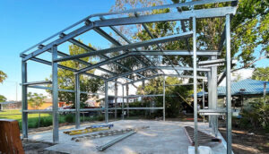 a metal structure under construction